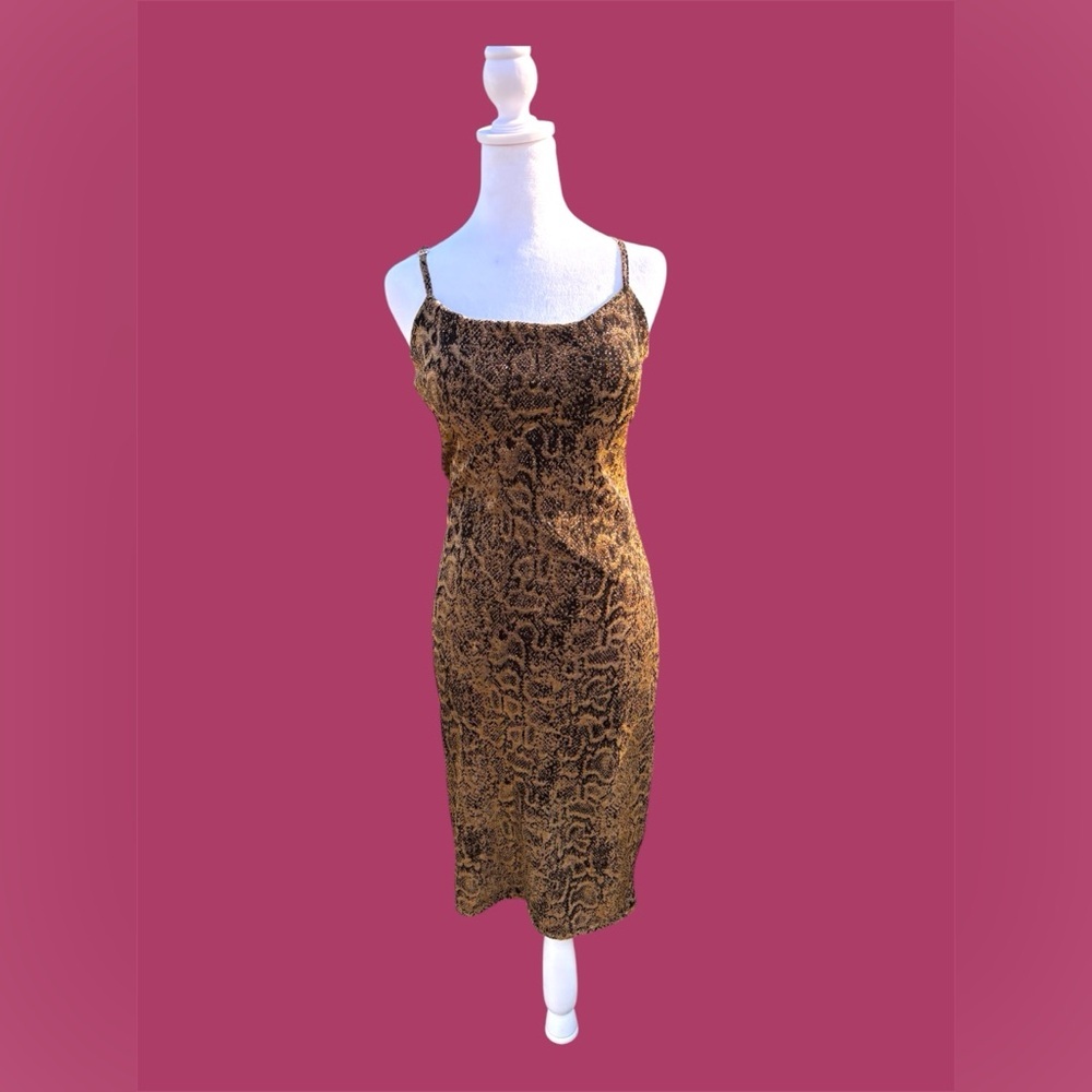 Planet Gold leopard print midi dress with adjustable spaghetti straps size L